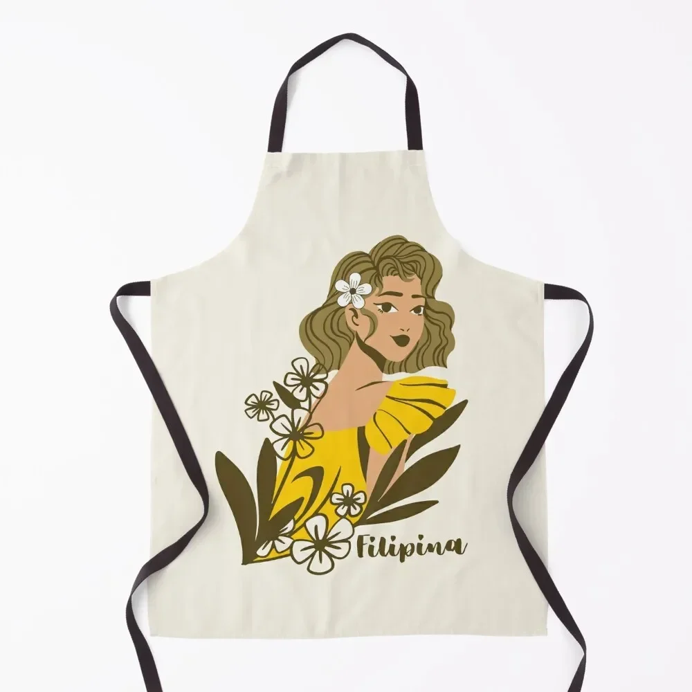 Beautiful Filipina with Sampaguita and Mustard Colored Dress, Pinay, Sampaguita, Filipiniana, Filipino Apron Art Apron