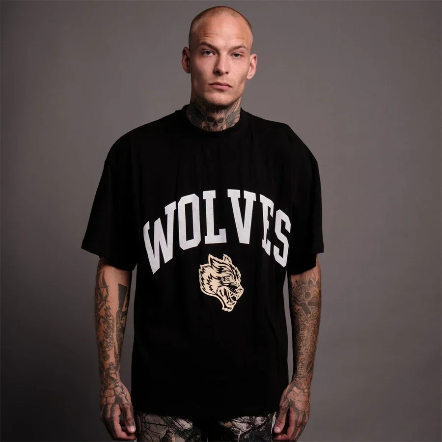 

Summer Fashion Gym Retro Men's English Letters 100% Cotton Printed Round Neck High Quality Casual Street Black T-shirt
