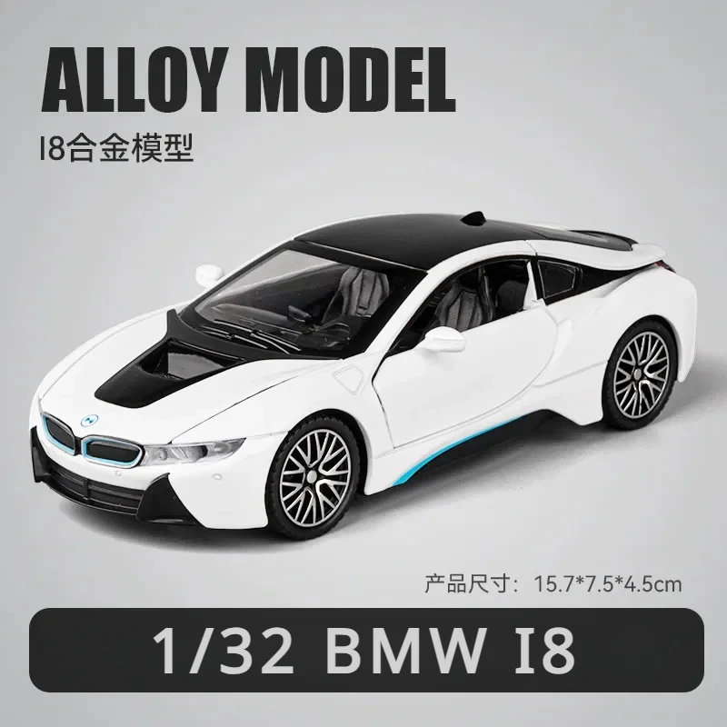 

1:32 BMW I8 sports car High Simulation Diecast Metal Alloy Model car Sound Light Pull Back Collection Kids Toy Gifts