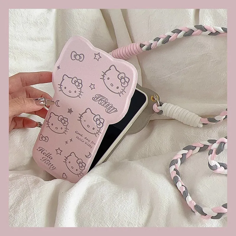 

Kawaii Hello Kitty Flip Phone Case for Iphone16 Anime Sanrio Girly Heart Cute Fully-Inclusive Anti-Fall Mobile Phone Case