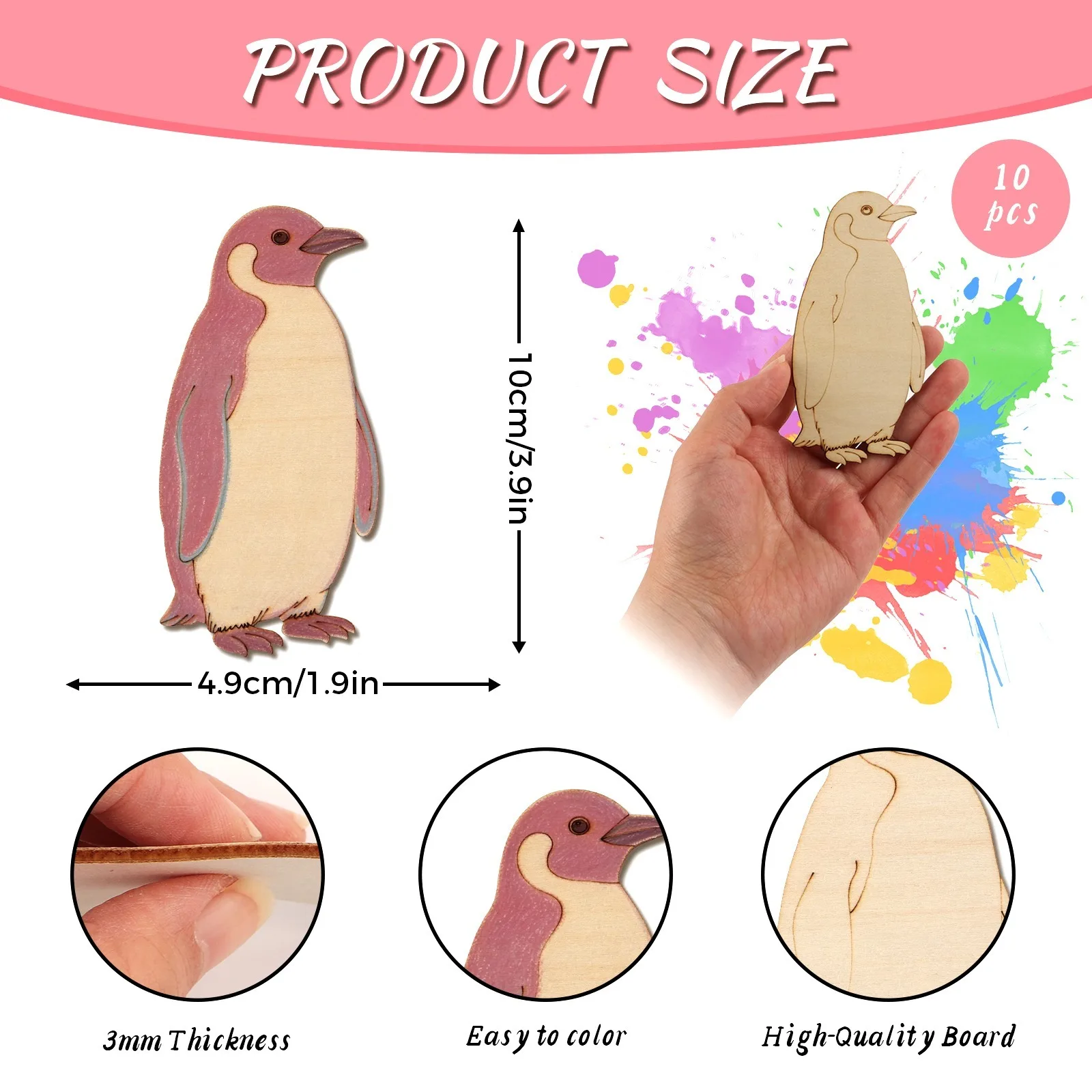 10pcs/Set Unfinished Wood Penguin Animal Cutouts,Wooden Craft Set for Wooden Hanging Ornaments,DIY Art Craft Painting Home Decor