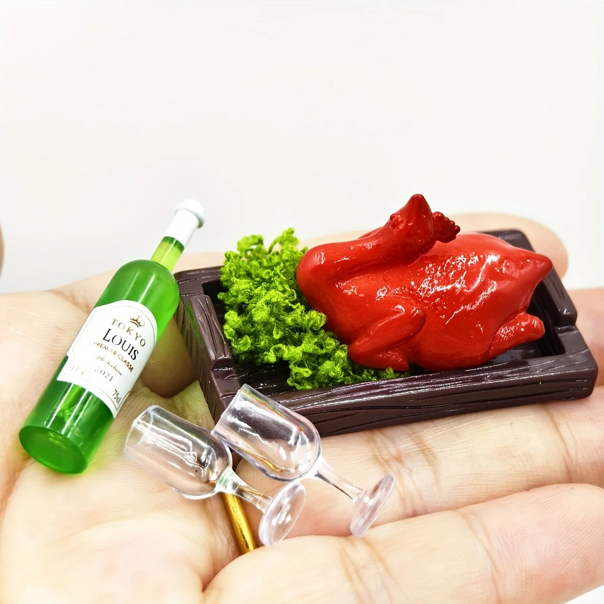 6-teiliges 1:12 Puppenhaus Wein- & Essensset, Mini-Schwein, Ente, Huhn, Truthahn Modell, DIY Miniatur-Szenendekoration, Weihnachtsgeschenk – Detail 4