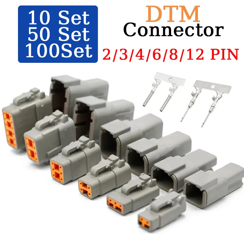 

10/50/100 Sets Deutsch DTM Type Waterproof Automobile Connector Male Female Plug Socket With Terminal DTM04-2/3/4/6/8/12 Pin