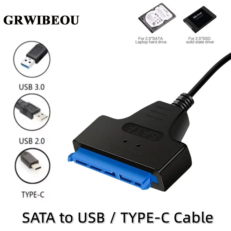 

Кабель-адаптер SATA-USB 3.0/2.0/TYPE-C для 2,5-дюймового внешнего жесткого диска SSD Адаптер SATA-USB на 6 Гбит/с для портативных ПК