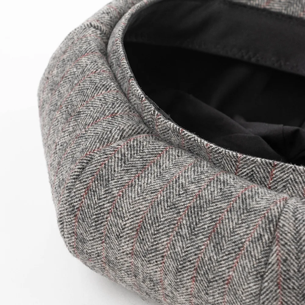 여성용 팔각형 울 혼방 모자 56-58cm 핀스트라이프 통기성 사계절 다용도 일상 착용 심플 디자인
