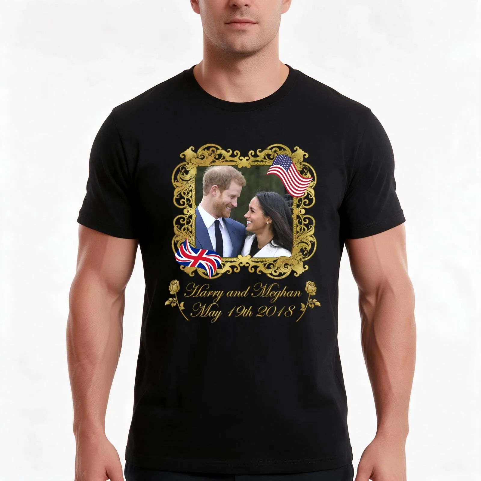 Prince Harry and Meghan Markle T-Shirt, Summer Casual Cotton Tee, Oversized Streetwear Tops, Vintage Graphic Print, 100% Cotton
