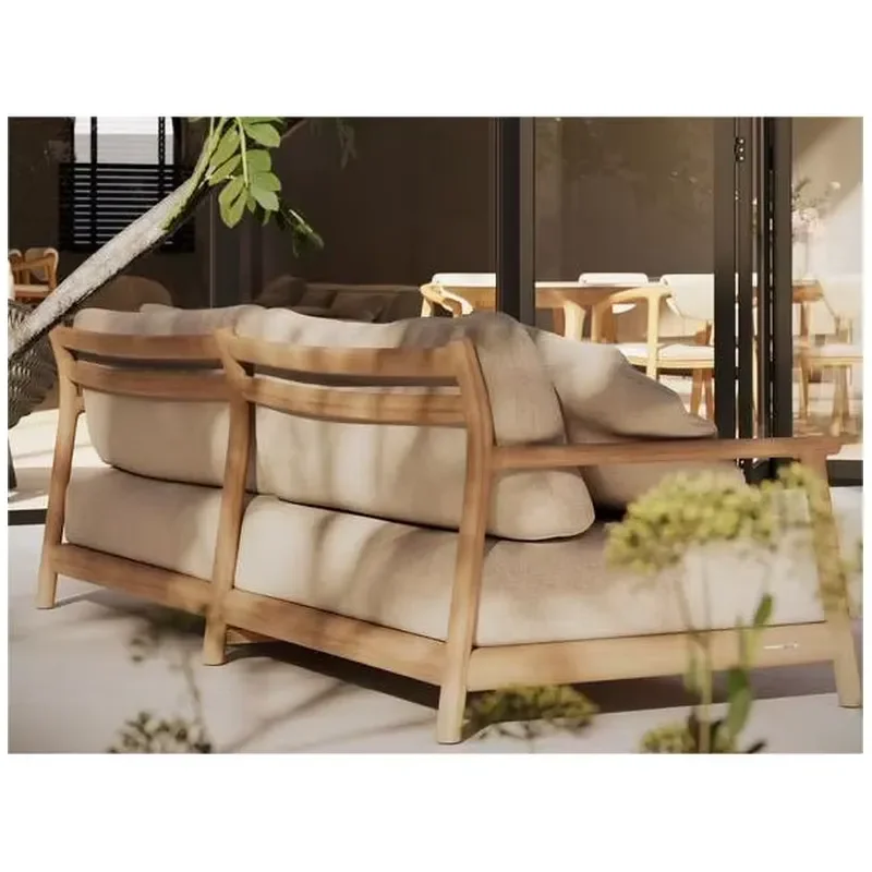 Modern Luxury Deep Seating Teak Wood Outdoor Sofa Set for Villa Courtyard Garden Leisure Patio Furniture