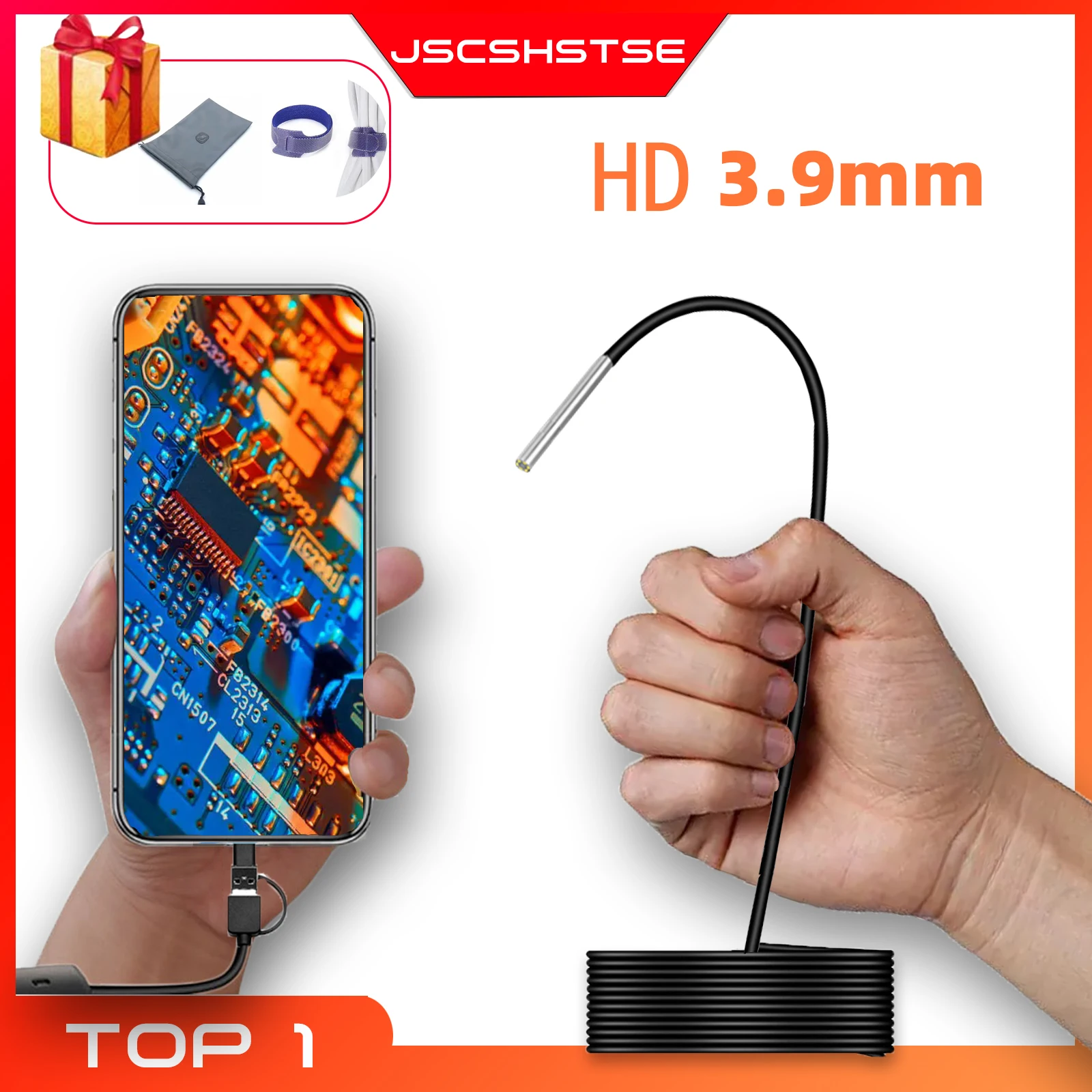 JSCSHSTSE 3.9mm Endoscope for android IP67 Mini Camera Endoscope for cars smartphone Piping usb c Endoscopic 3 in 1 Underwater