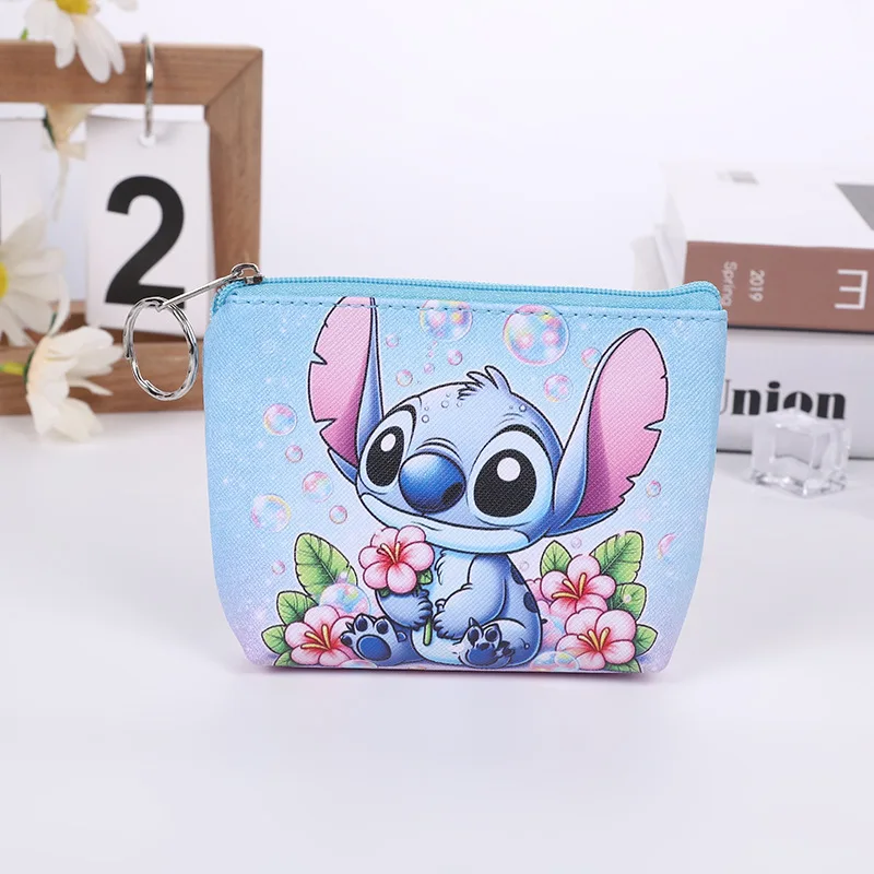 Disney-lilo & stitch女性用ショートジップウォレット、puコイン財布、漫画シリーズ、アニメ、ポータブル、キー、idカード、収納バッグ、かわいい