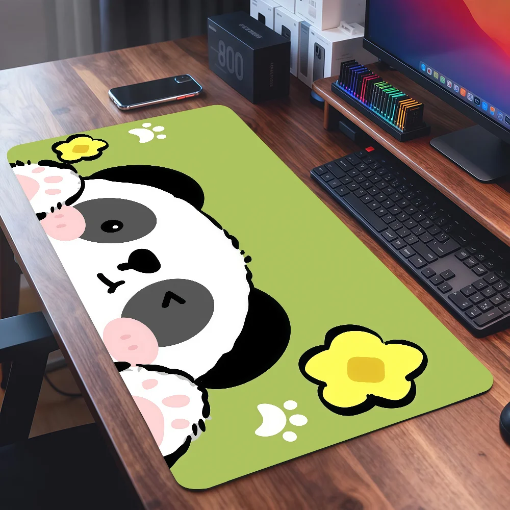 Cute Panda Mouse Pad Square Office Gaming Desk Mat Waterproof Non-Slip Rubber Decorative