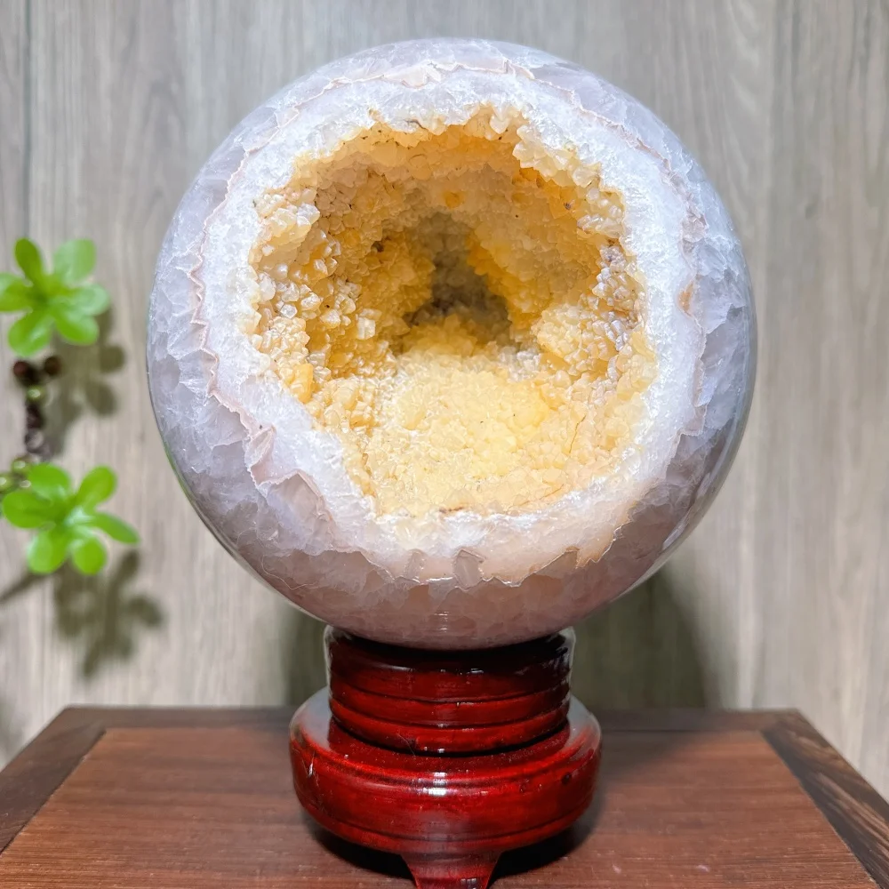 

Natural Unique Big Druzy Geode Agate Yellow Flower Rutile Quartz Sphere Stone Healing Crystal Reiki Home Decor Ornaments Gifts