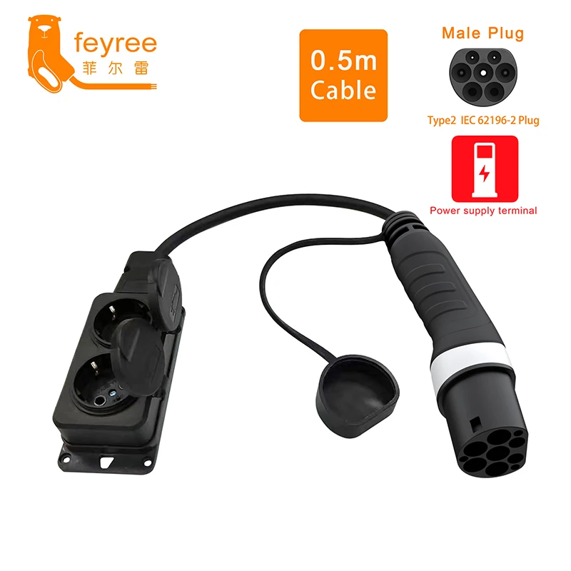 

feyree Type2 16A Power Supply Side Male Charger Plug 3.5KW to Schuko Socket Charging Adapter for Electrical Car