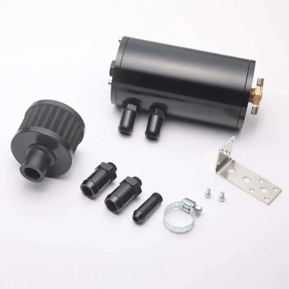 EPMAN Universal High Quality Brushed Baffled Oil Catch Tank Can with Breather Filter Aluminium Round Car Coolant Tank EPJYH021