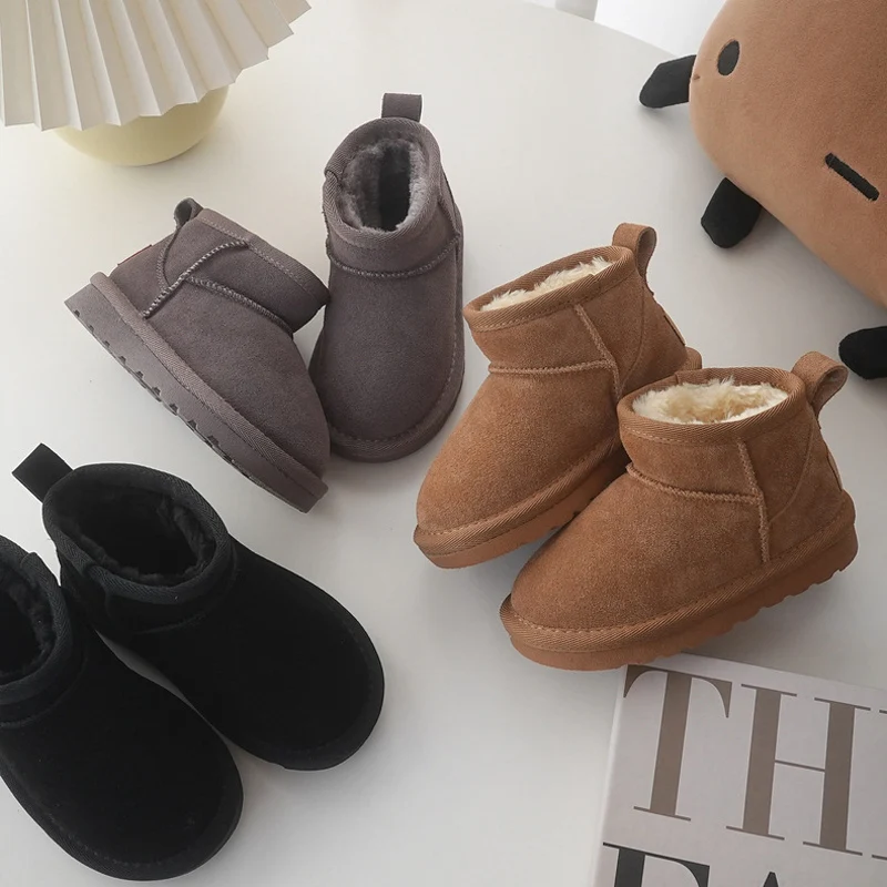 เด็กฤดูหนาวหิมะรองเท้าเด็ก COW Suede Upper WARM รองเท้าหนา Plush ชายหญิง High-Top Snow BOOTS สําหรับเย็นสภาพอากาศ