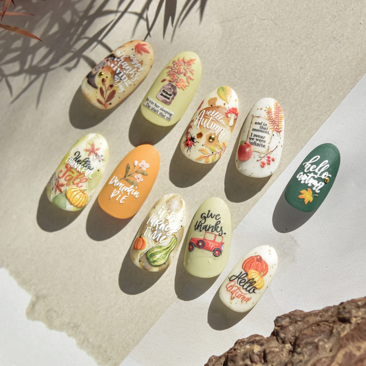 Fruit Pumpkin Dragonfly Fox Mushroom Apple Pinecone Ginkgo Leaf Car Maple Leaves Car Butterfly Nail Art Stickers Manicure Decals