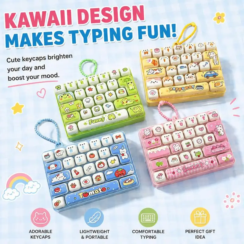 Mini Keyboard Fidget Sensory Toy Durable Cute Cartoon Animal Print Fidget Toy With Lanyard for Kids Adults Long Time Daily Use