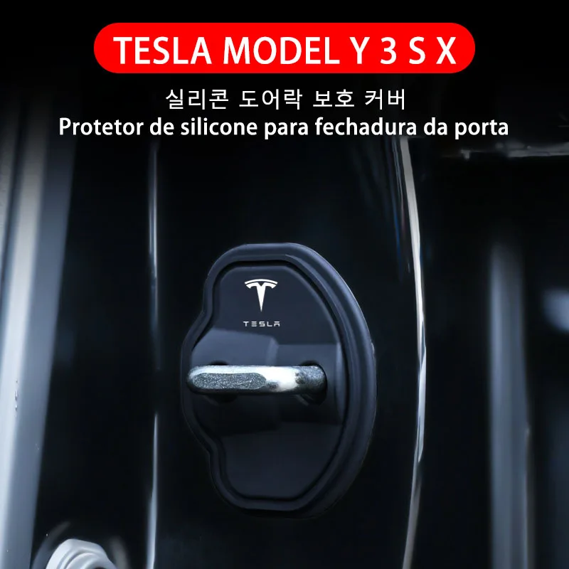 

4Pcs Tesla Car Silicone Door Lock Cover Shock Absorber Protective Sticker for Tesla Model Y 3 S X Roadster SpaceX Cybertruck Car
