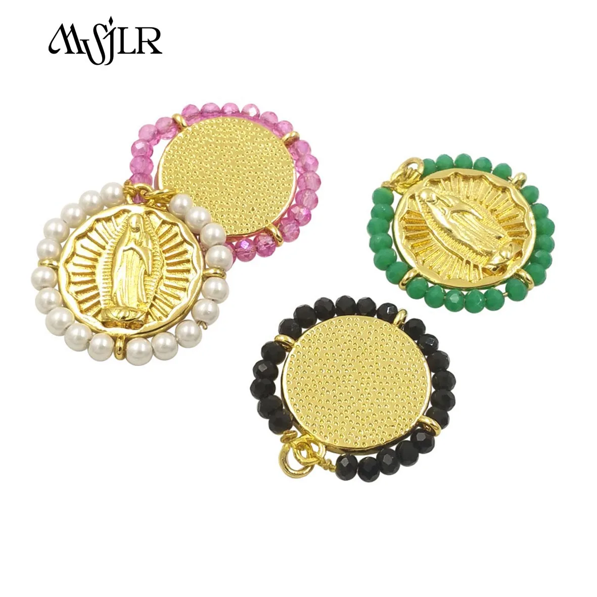 MVP-084  2024 Religion Retro Style Virgin Marry Printing Design Pendant Accessory Colorful Bead Purfle 5PCS Fashion Jewelry