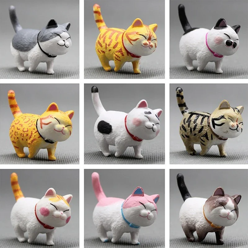 9pcs Cute Cats Ornament Pvc Kitten Figurine Animal Model Micro Landscape Home Decor Miniature Fairy Garden Decoration Gift