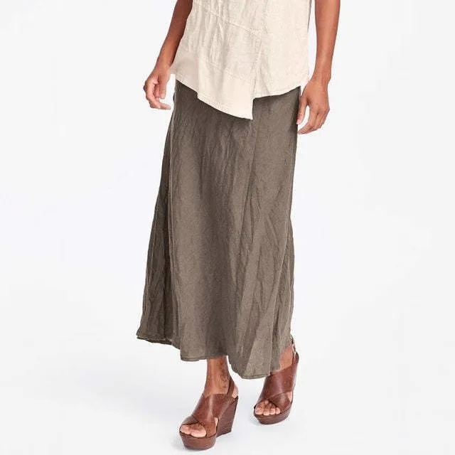 

French coffee linen skirt retro design sense thin high waist pendant feeling long dress fashion simple temperament elegant versa