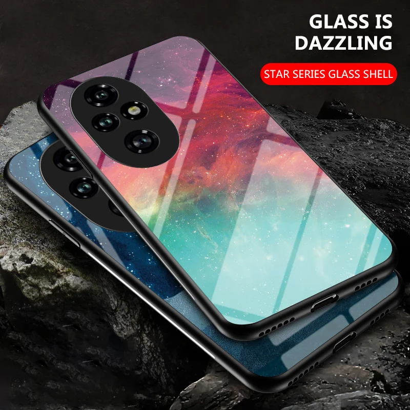 Honor 200 Honor200 ELI NX9 Case Starry Grain Tempered Glass Shockproof Hard Back Cover Phone Case for Honor 200 Honor200 ELI-NX9