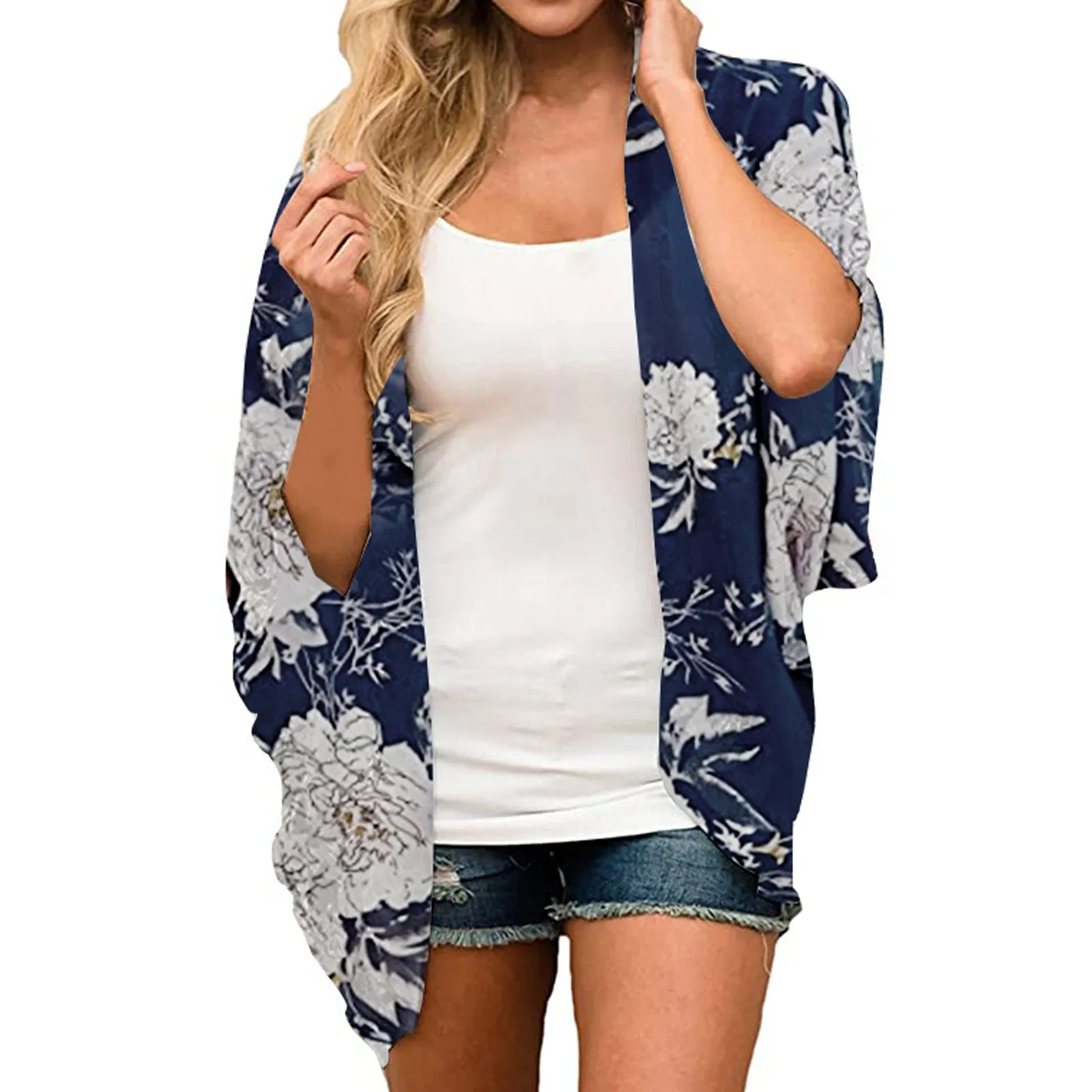 2024 nowych kobiet letnie, zwiewny kardigan Kimono Boho szyfon w kwiaty topy Cover Up plażowa hawajska kardigan szyfonowy Top