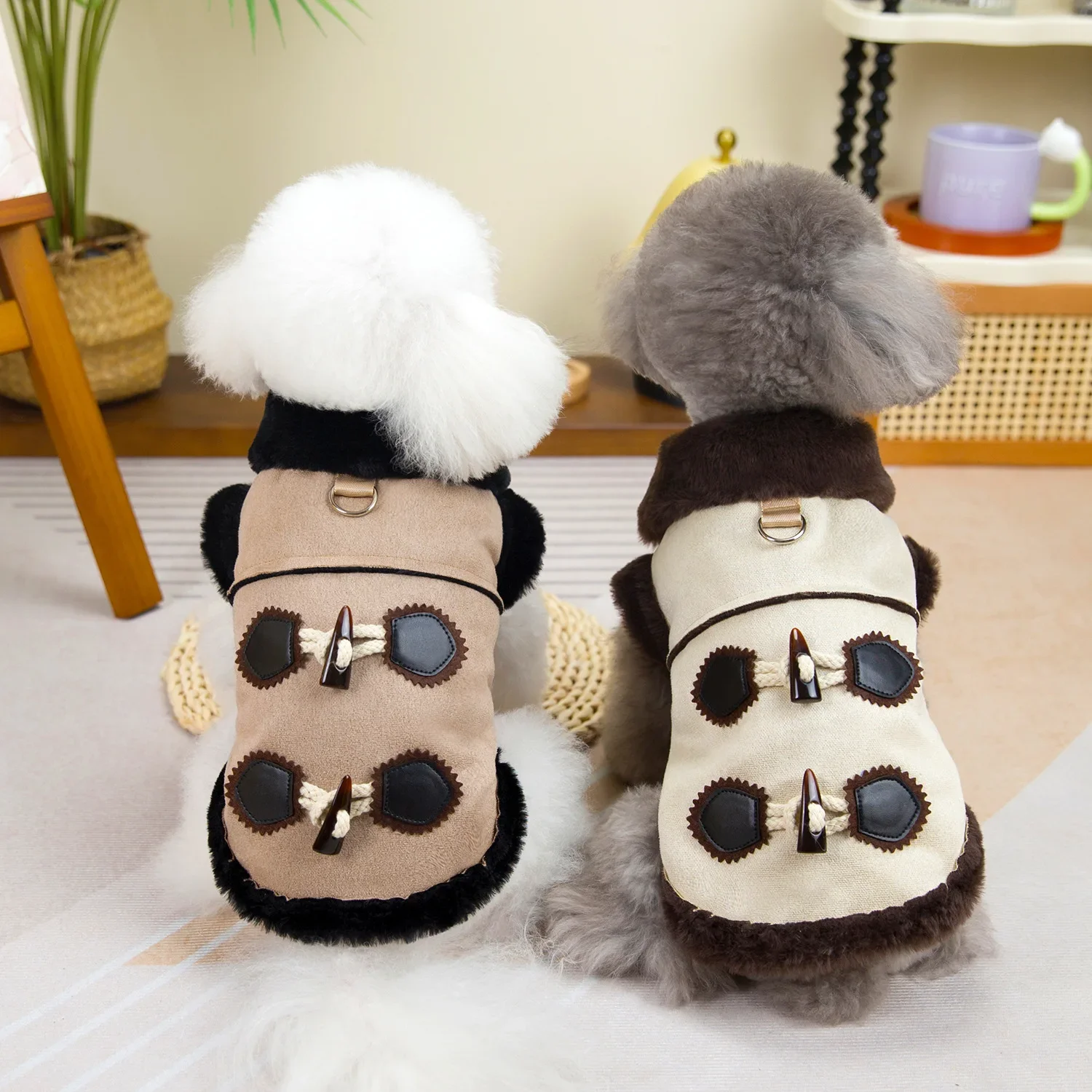 2024 New Pet Clothes Autumn Winter Dog Jacket Coat Teddy Cat Clothes With Leash D-ring Ropa Para Perros