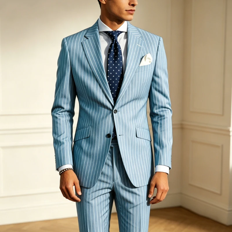 Trajes Clásicos a Rayas para Hombre de 2 Piezas (Blazer+Pantalones) con Solapa de Muesca y 2 Botones, Chaqueta y Pantalones de Corte Ajustado para Negocios, Casual y Bodas