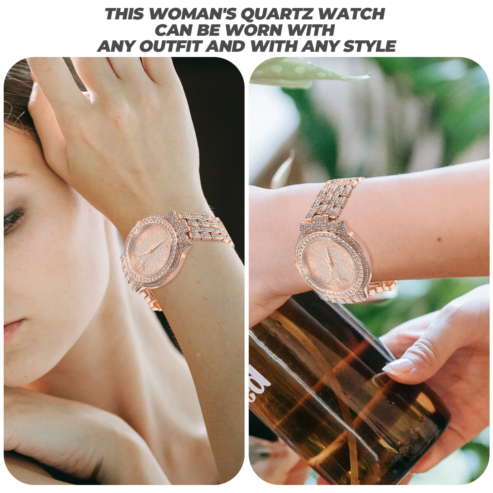 

Stylish Rhinestone Women Watch Exquisite Quartz Wristwatch Casual Lady Accessory Durable Strap Fashionable Holiday Decor