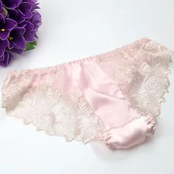 3pcs/lot Silk panties mulberry silk sexy low-waist briefs lace behind on both sides lingerie  women underwear  panties