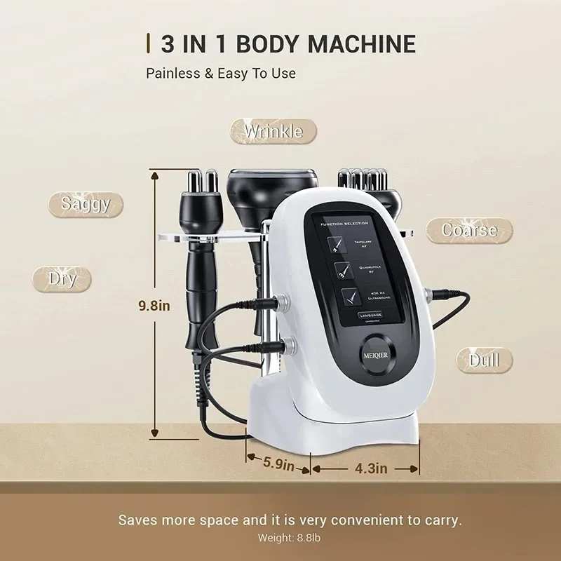 NEW 3 In 1 80K Cavitation Ultrasonic RF Machine Multi-Polar Weights Loss Device Skin Rejuvenation Cellulite Massager Fat Reducer