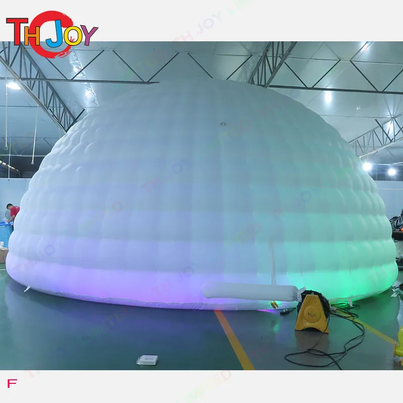 Tenda a cupola gonfiabile mezza in materiale Oxford per esterni con tenda a cupola igloo gonfiabile bianca con ventilatore a luci a LED