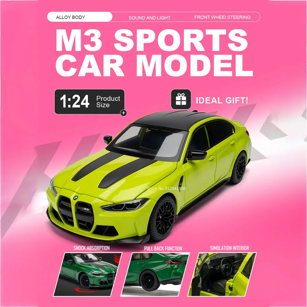 

1:24 M3 X5M Car Model Toy Sound Light Front Wheel Steering Vehicles Toys Pull Back Sports Car Models Kids Desktop Decoration