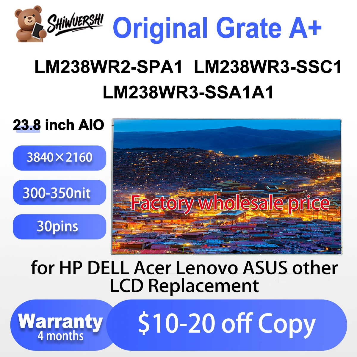 

Original New A+ 23.8" Lcd Screen LM238WR2 SPA1 (SP)(A1) LM238WR3-SSC1 LM238WR3 SSC1 SSA1 (SS)(C1) (SS)(A1) TPM238WF1 LF4F