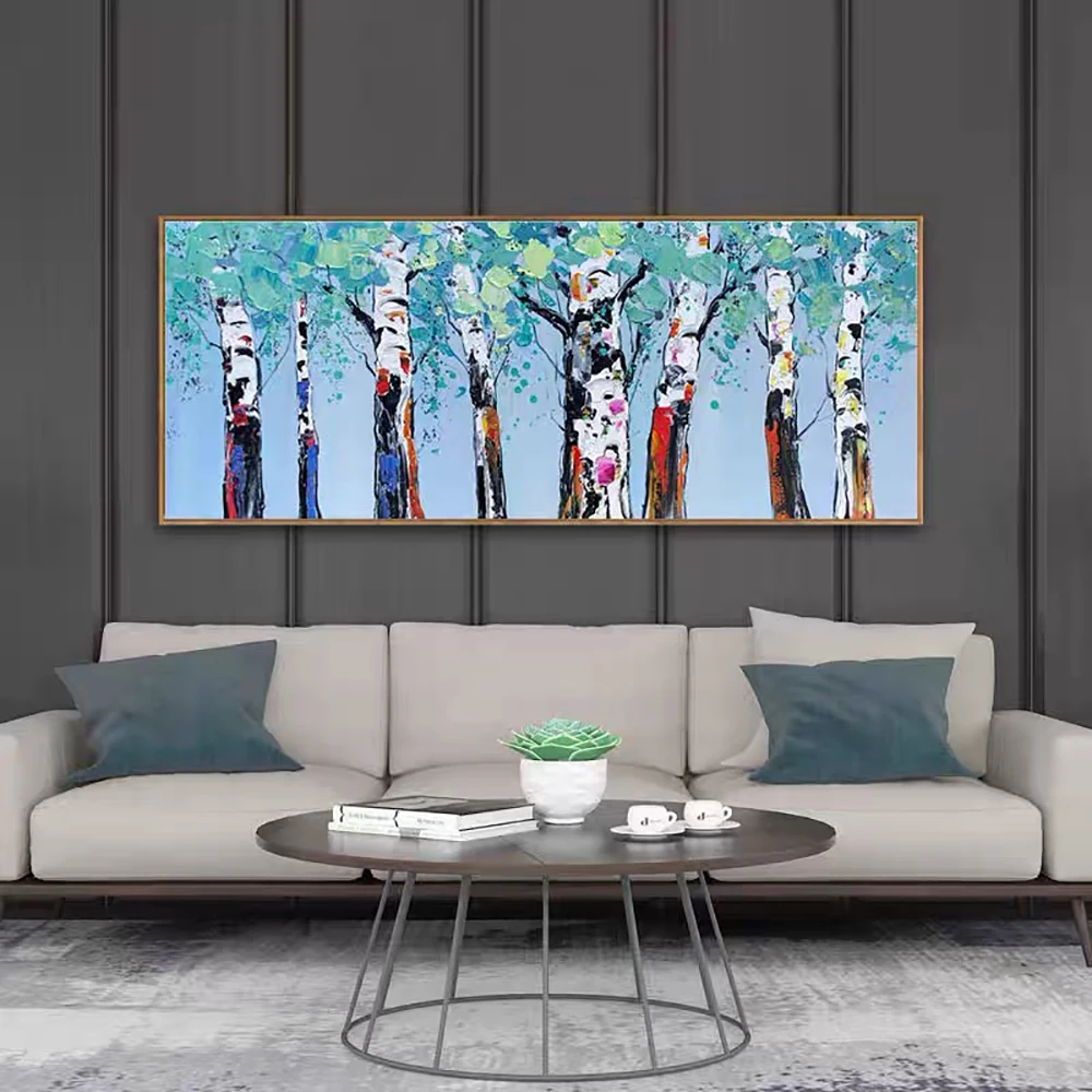 

White Birch Forest Painting Nature Landscape Living Room Wall Art Decorative Painting Leaves Yellow Living Room Bedroom Picture