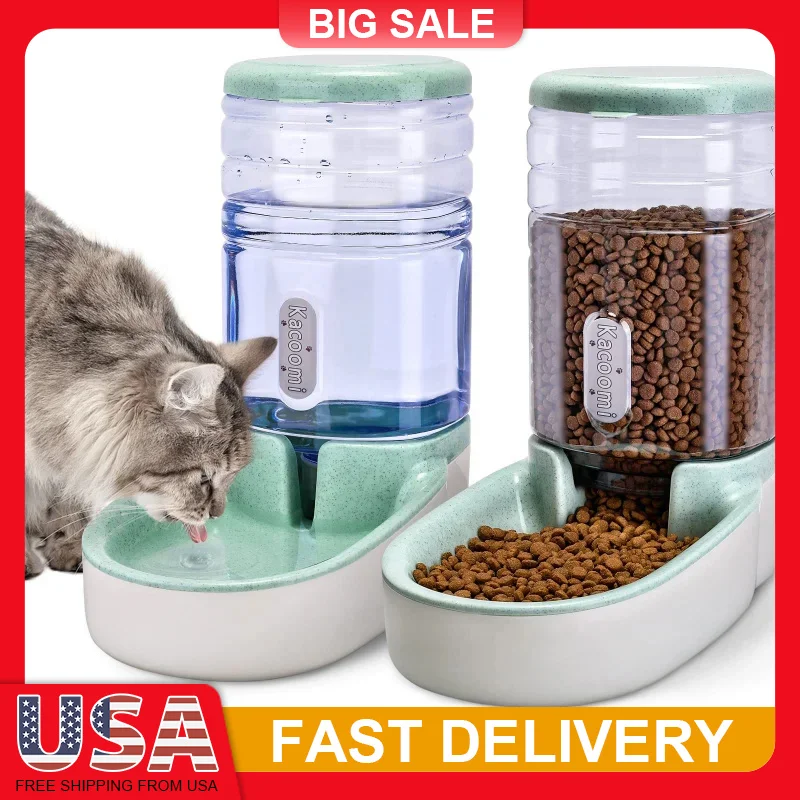 

Automatic Dog Cat Feeder & Water Dispenser Gravity Food Feeder and Drinker with Puppy Kitten Pet Food Bowl for Large Capacity