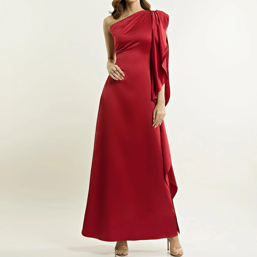 

Customized Luxury Jersey A-Line One Shoulder Evening Dress Floor Length Burgundy Sleeveless Party Gowns Saudi Arabia 2024