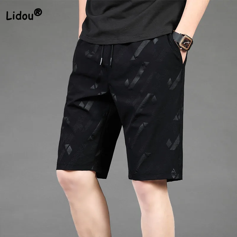 

Casual Trend Boys Loose Printed Knee Pants 2023 Summer Male Clothes Fashion Pockets All-match Elastic Drawstring Pants for Men