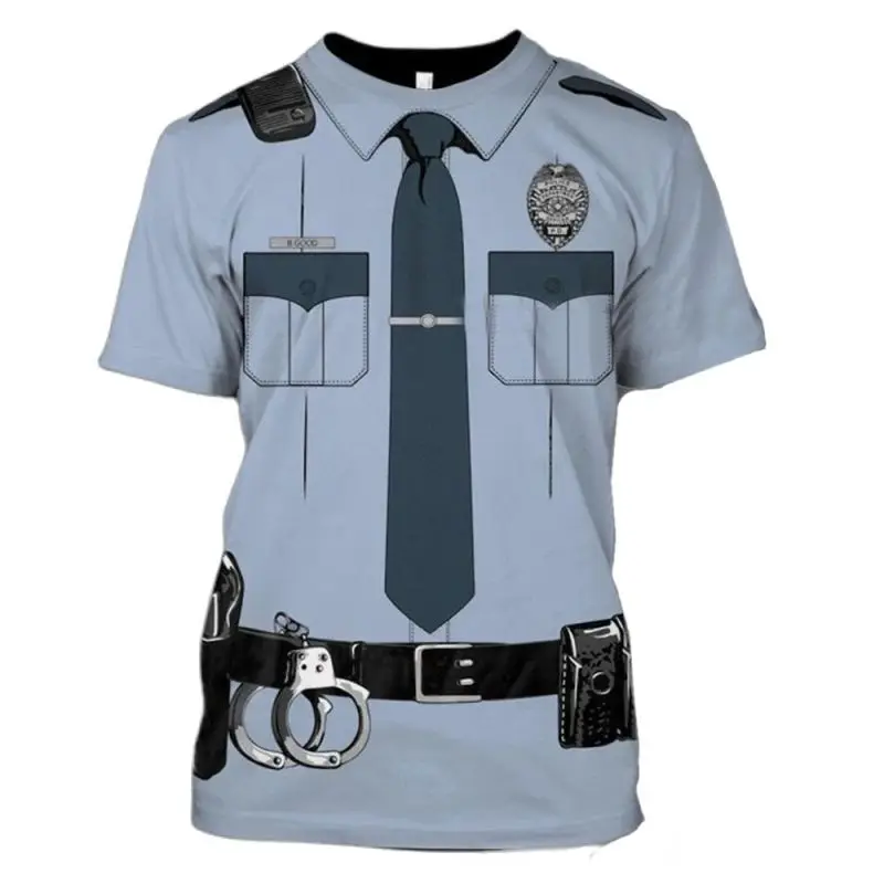 Men Women Summer 3D Digital Print Police Cosplay Round Neck T-shirt Outdoor Casual Breathable Short Sleeve Sexy Uniform Tops