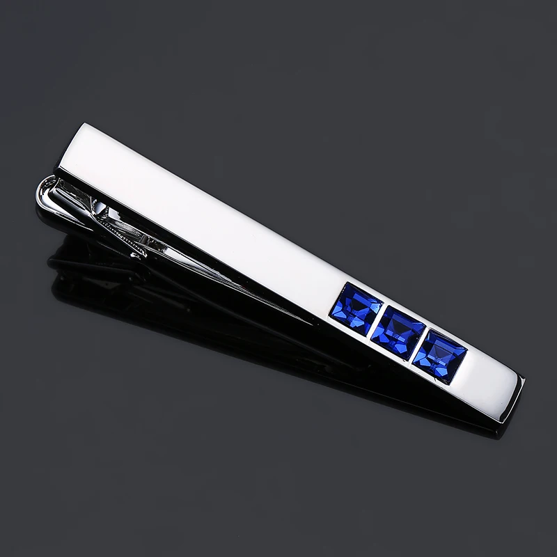 High end men\'s tie clip square blue crystal tie accessory wedding jewelry gift