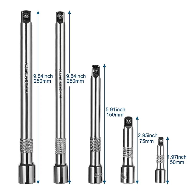 Jeu d'Extension d'Entraînement à Cliquet, Barre d'Extension, Outil à Main, 50/1/4/3/8/1/2/100mm, 150 Pouces, 250 Pouces
