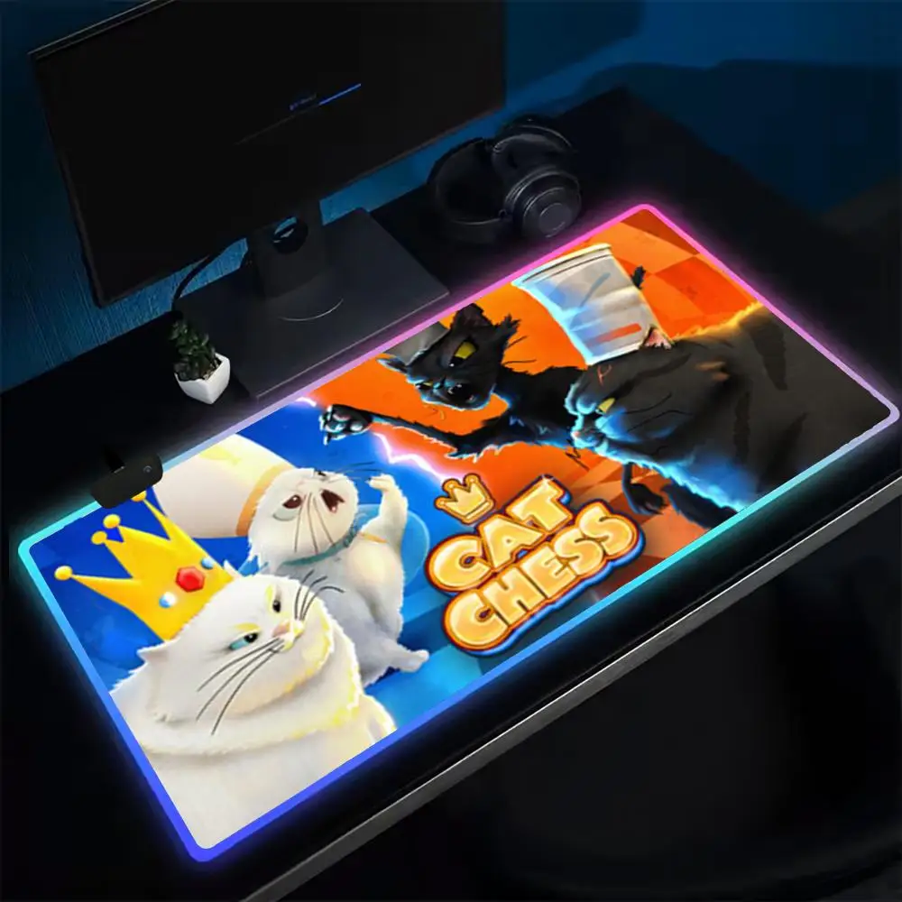 Cat Chess Mouse Pad Anime Gaming Mouse Pad LED Table Pads Backlit Rubber Desktop XXL RGB Desk Mats