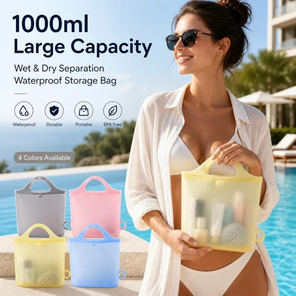 Waterproof Travel Bag Toiletry Bag 1000ml Capacity Leakproof Waterproof Swim Bag Fresh Keeping Silicone Refrigerator Storage Bag