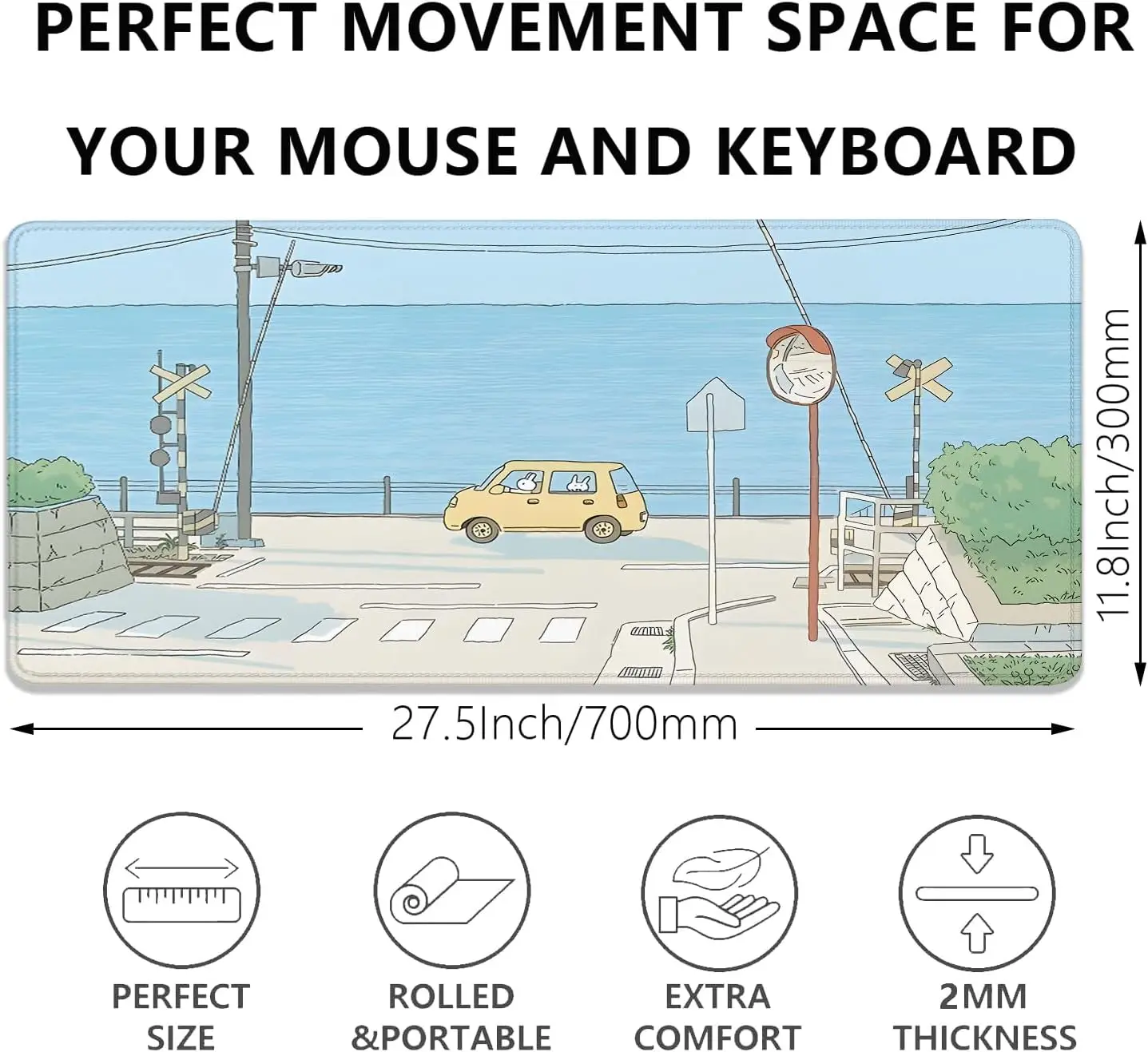 Large Extended Anime Tokyo Street Mouse Pad with Stitched Edges, Anti-Slip Waterproof Rubber Base Mousemat for Home Office40X90