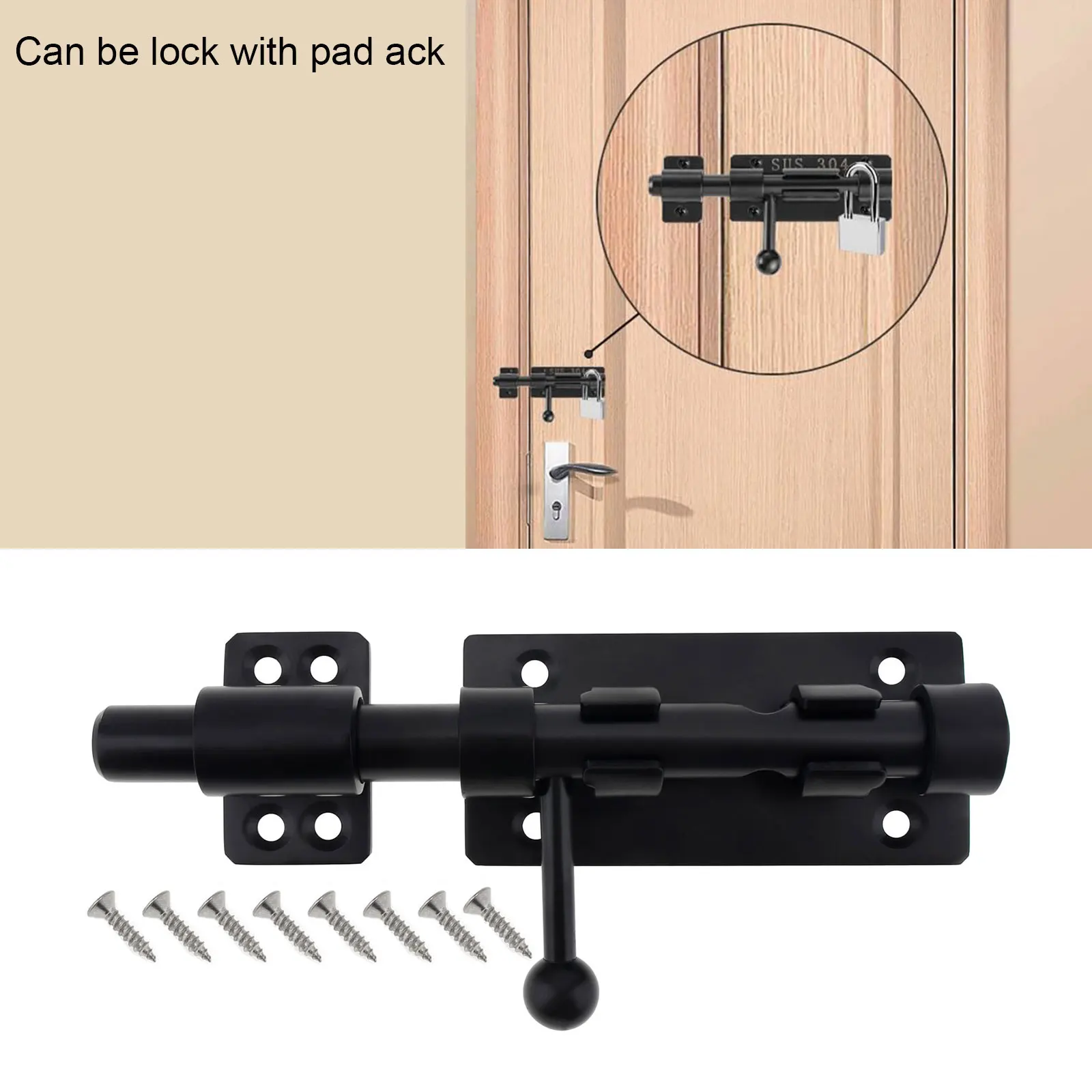 

6 Inch Slide Door Lock Stainless Steel Bolt Door Latch with 10mm Padlock Hole for Doors / Windows / Cabinets