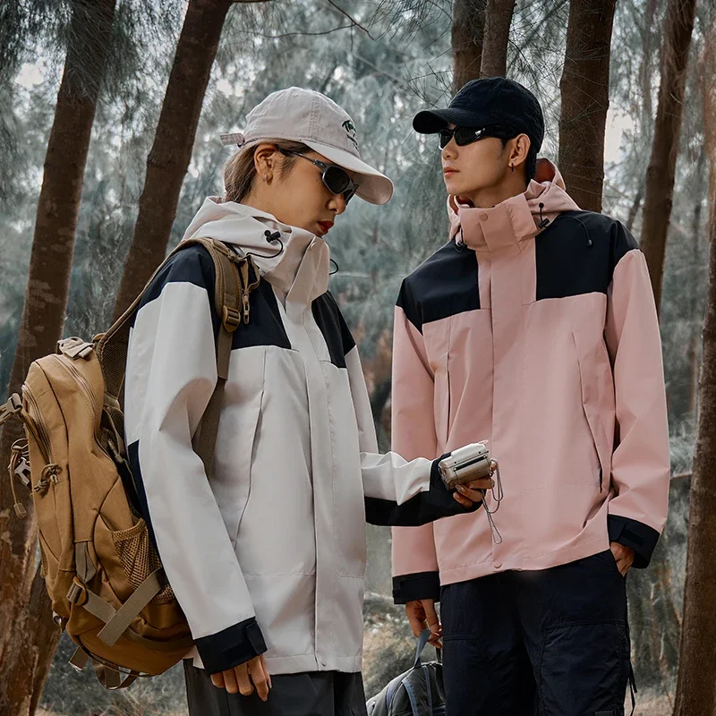 

Autumn High Quality Patchwork Windbreaker Jacket Men Women Outdoor Mountaineering Sports Windproof Waterproof Hooded Hiking Coat