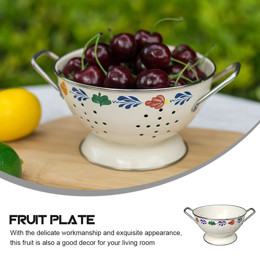 

European Lace Fruit Plate Metal Double Handle Drainage Holes Fruit Tray Home Kitchen Storage Serving Dish Drain Holes Plates