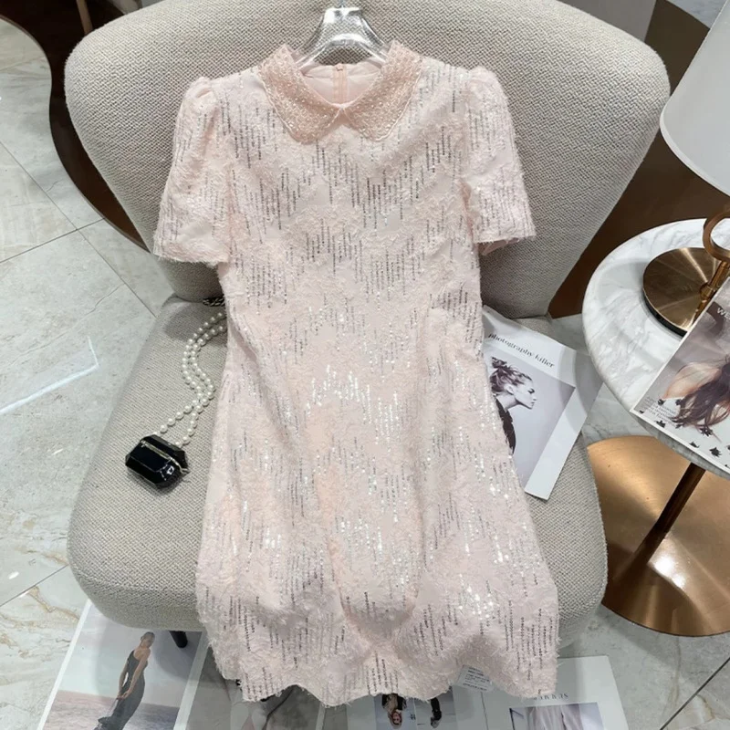  Glitter ort Pink Skirt Ele Babydoll Collar Straight Leg Spring New Arrival Women's Premium Faion Dr