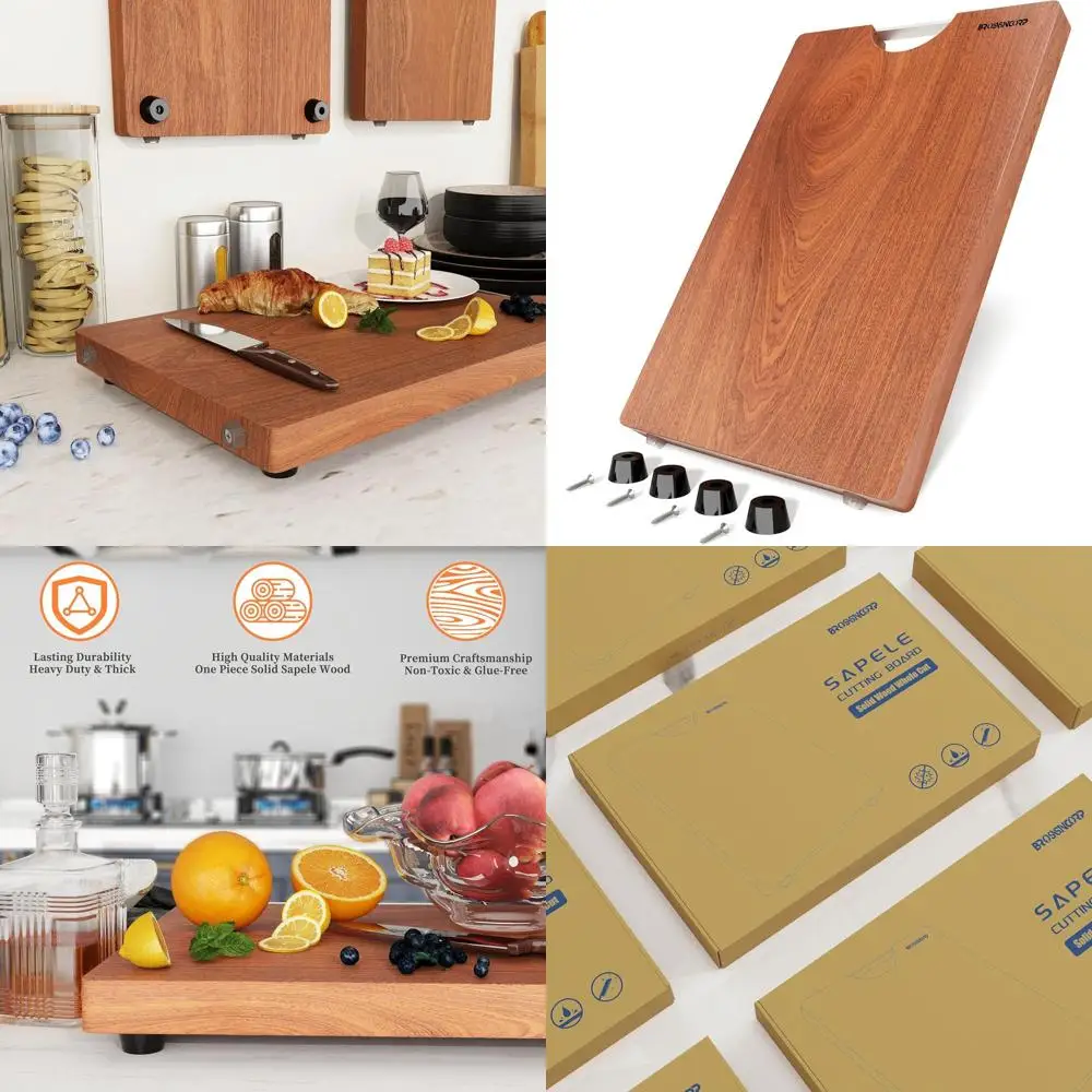 

Large Heavy-Duty Non-Toxic Solid Wood Cutting Board with Rubber Feet for Kitchen Use