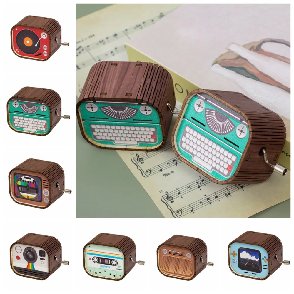 Happy Birthday To You Hand Cranked Wooden Music Box Musical Retro Wooden Vintage Music Box Small Ornaments